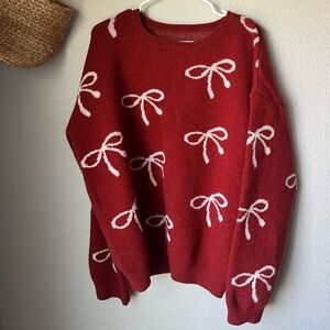 Red Bow Patterned Women's Sweater